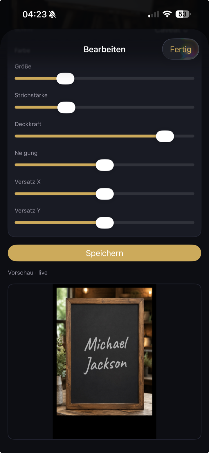 Prediction Studio · Stil-Regler mit Live-Vorschau